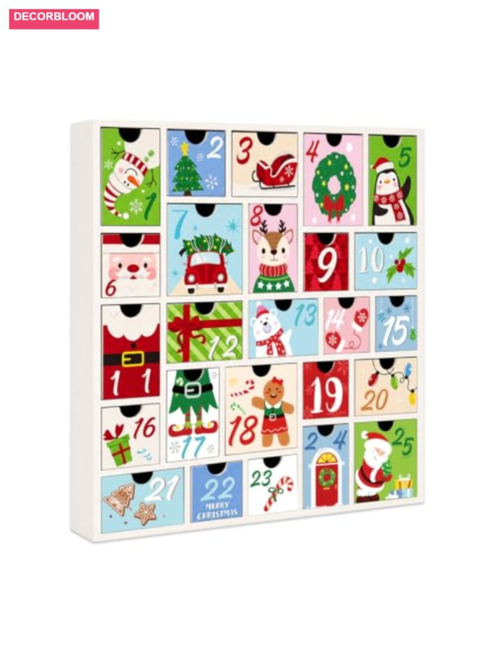 Wooden Christmas Advent Calendar with 25 Drawers Countdown Holiday Decor